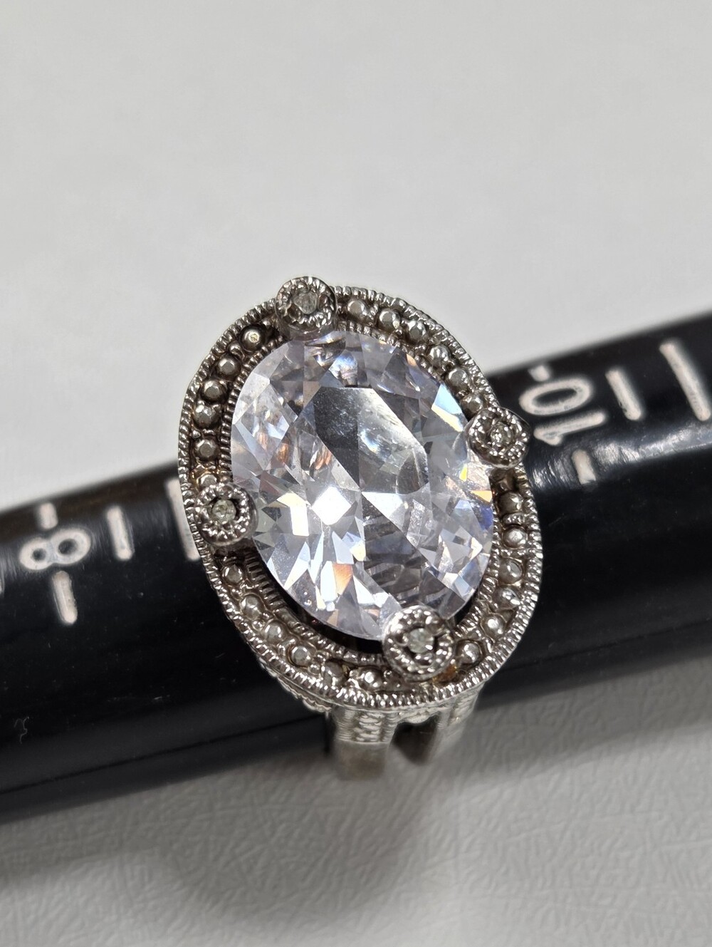 Y2K Art Deco Revival CZ Cocktail Statement Ring Sz 9